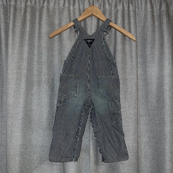 Size 18 Month Infant OshKosh Classic Railroad Stripe Overalls EUC - Picture 3 of 6